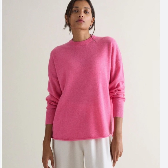 Zara Women’s Knit Sweater 100% Cashmere High low Barbie Pink Sz M oversized - Picture 3 of 16